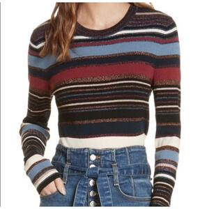 Veronica Beard Metallic Striped Palmas Cropped Long Sleeve Fitted Sweater Size S